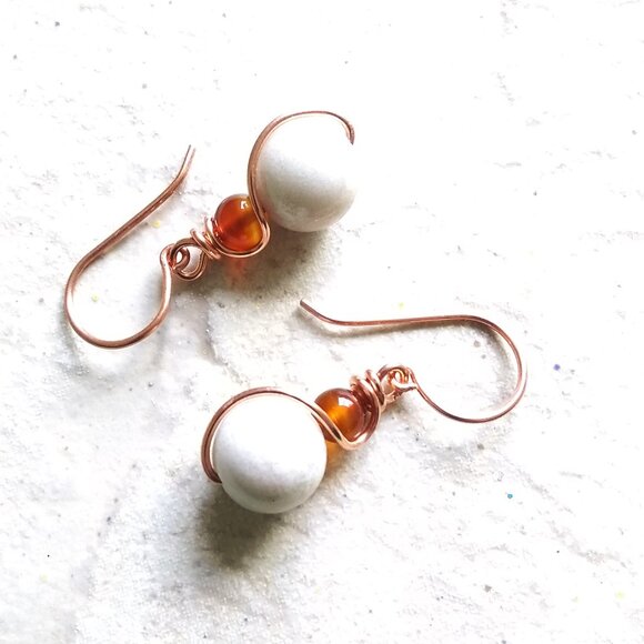 Golden Hour Glow ~ Unique Handmade Stone Earrings 4 Fall Walks + Fire Place Eves - Picture 1 of 11
